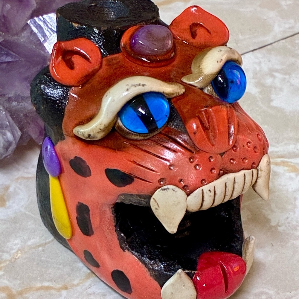 Aztec Jaguar Warrior Whistle - Teotihuacan Decorated